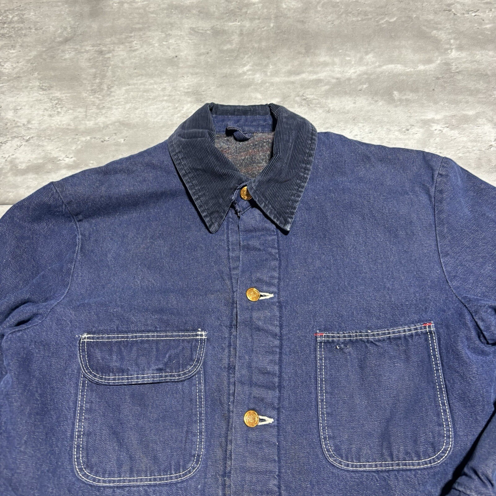 Vintage Wrangler Chore Jacket Men's 42 Blue Denim Blue Bell Blanket Lined USA*