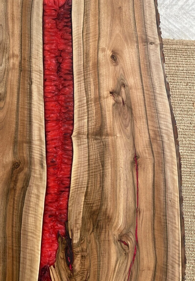 Red Epoxy Console Table Top, Epoxy Live Edge Wooden Console Bar Slab Decor - Image 4 of 4