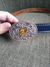 Child's Belt Blue Leather With Crumrine Buckle Flower