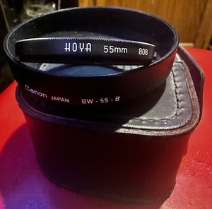 Canon BW-55b Lens Hood/ Hoya 55mm 80B In A Vintage Leather Sturdy Carrying Case.