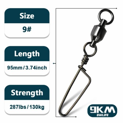 20~100Pcs BLACK Ball Bearing Swivels with Snap Stainless Steel Fishing Swivels