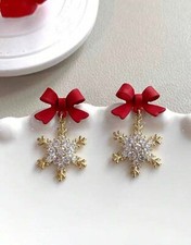 New Snowflake with Red Bow Earrings