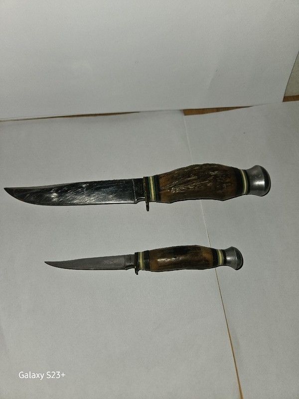 Vintage 1950's Pair Hunting Knife Stag Horn Solingen Germany 