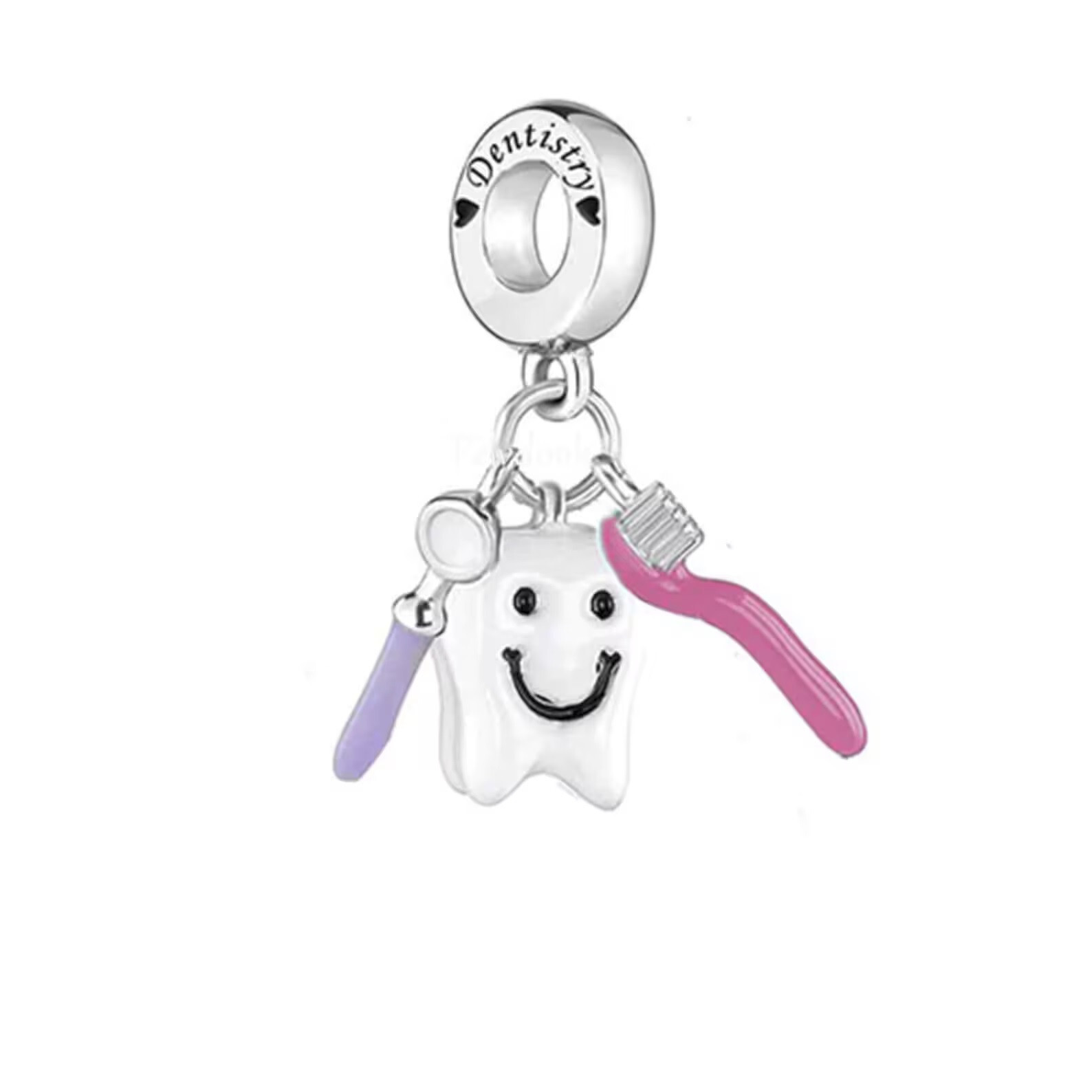 Sterling 925 Silver Dentistry Dentist Toothbrush Teeth Charm Bead