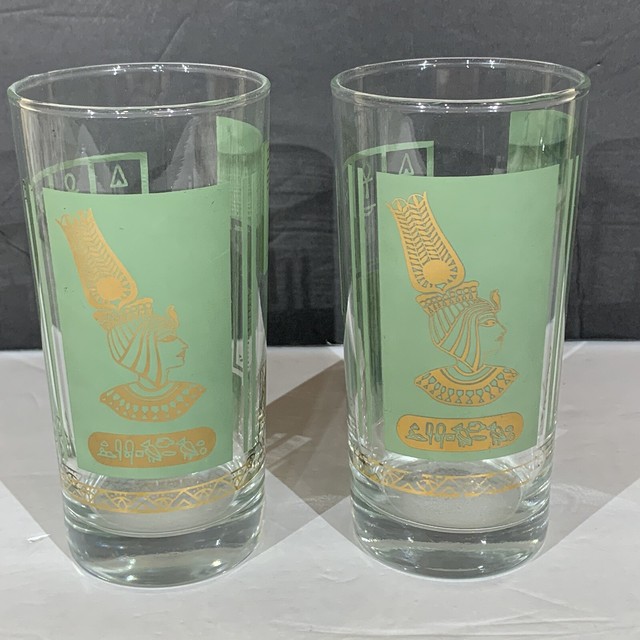 2 Vintage MCM Mid Century Egyptian Drinking Glasses Pharaoh