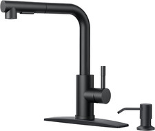 Modern Black Kitchen Faucet with Soap Dispenser Pull-Out Sprayer