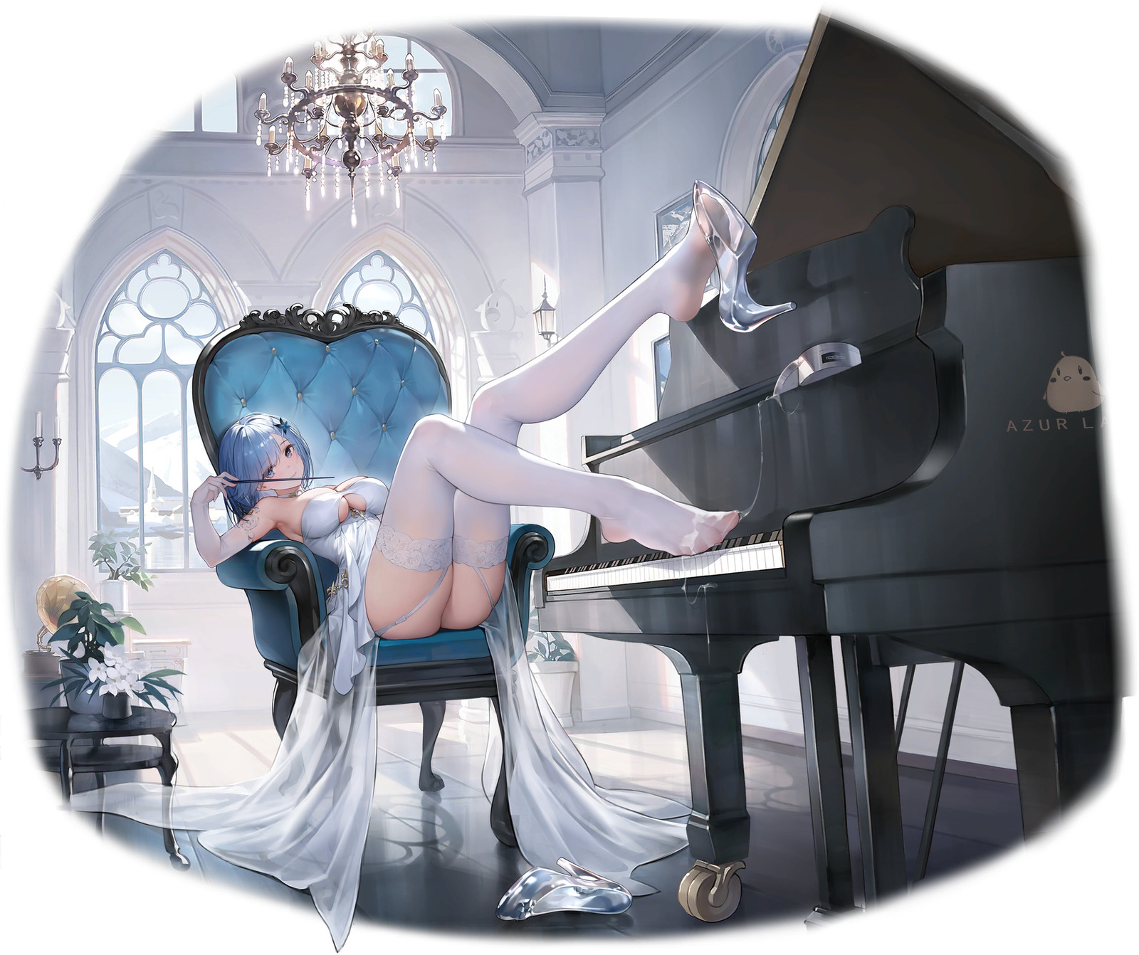Anime azur lane girls piano stockings blue hair eyes Playmat Gaming Mat Desk