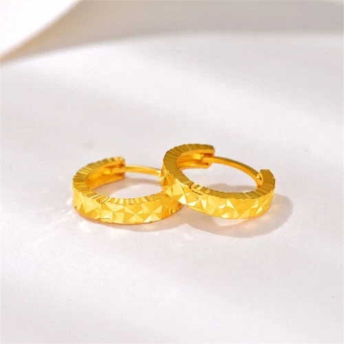 Rein 999 24K Gelbgold Ohrring Damen Glück Vollstern Ohrringe Creolen 1,9-2,1g - Bild 3 von 5