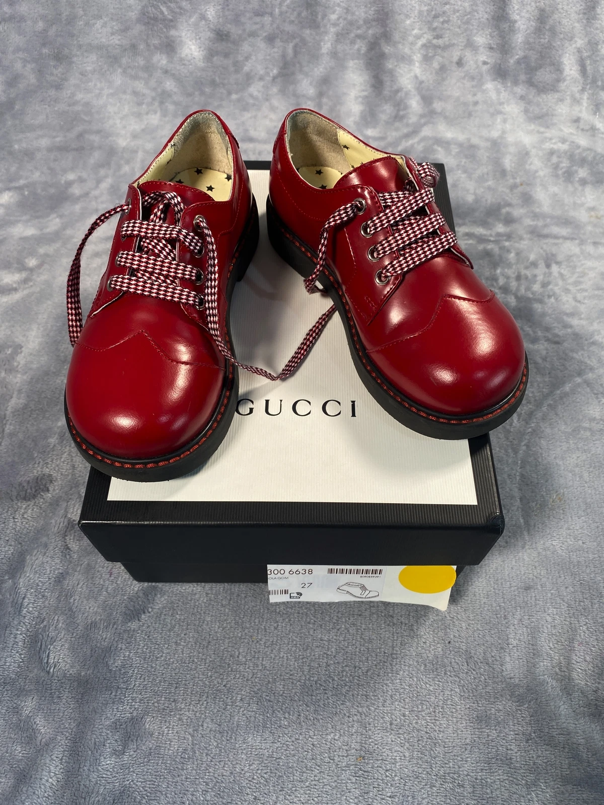 GUCCI KIDS LEATHER LACE UP BOOTS RED SIZE EU27 UK9