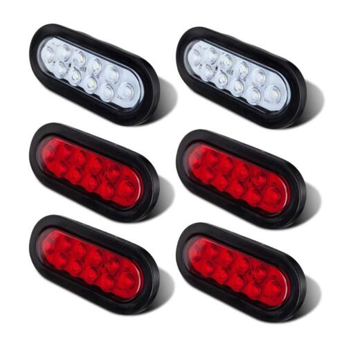 4 RED 2 White Oval Tail Lights LED, 6" Flatbed Light Kit, LED Tail Lights for Tr