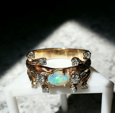 14kt Gold 10 Diamanten Opal klassisch Sonderanfertigung, außergewöhnliche Edelsteine - Handarbeit