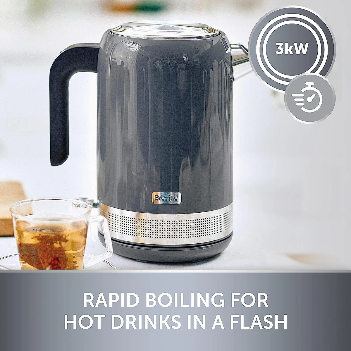 Breville High Gloss Electric Jug Kettle 1.7 Litres 3kW Fast Boil