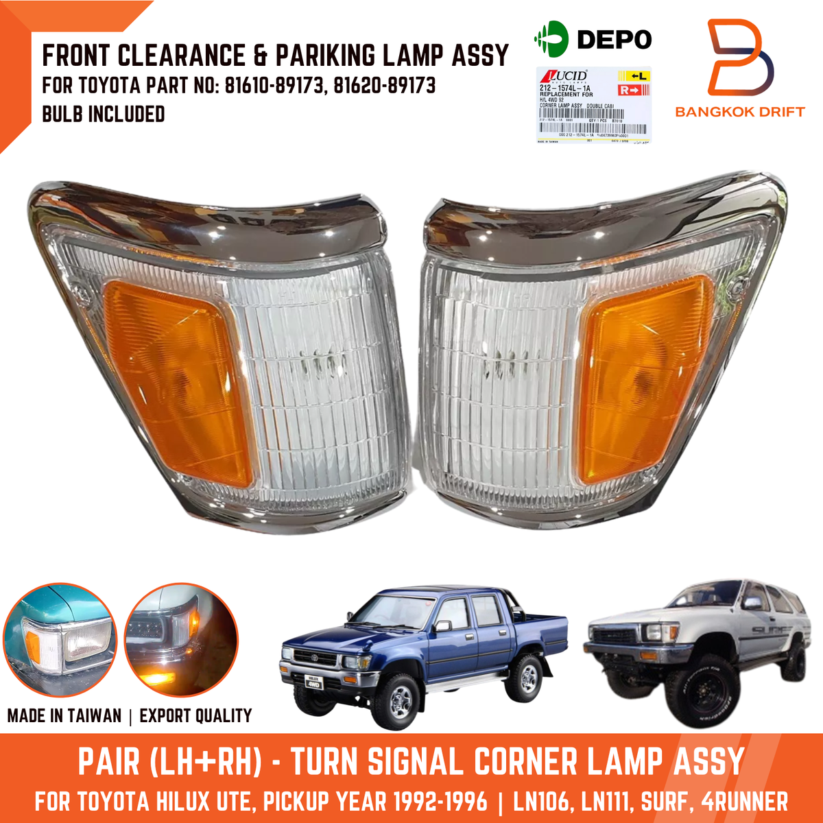 Front Turn Signal Corner Lamp Light For Toyota Pickup 4WD 4Runner