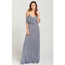 NWT SHOW ME YOUR MUMU Renee Ruffle Maxi Gray Bridesmaid Dress Gown Size M