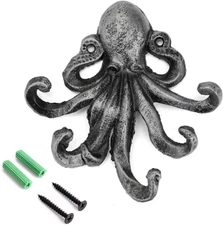 Sumnacon 6 Inch Cast Iron Octopus Decorative Coat Hook - Wall Mounted Nautical H