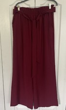 Womens High Waisted Solid Palazzo Pants Belted Wide Leg Long Trouser Burgandy XL