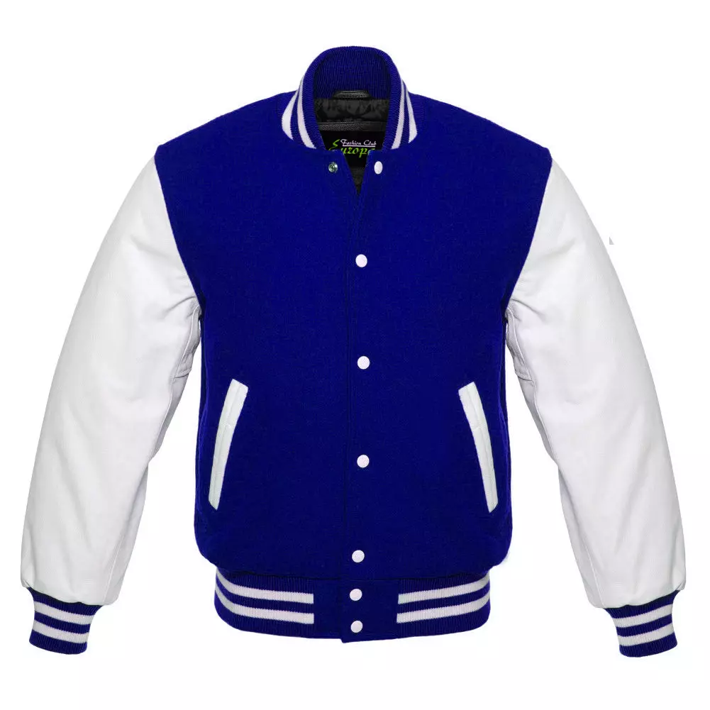 New Royal Blue Varsity Letterman Wool Jacket with White Leather Sleeves  XS-4XL | eBay