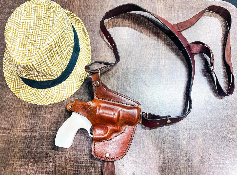 Leather Horizontal Shoulder Holster with Thumb Break For Revolver Models - Image 2 of 4