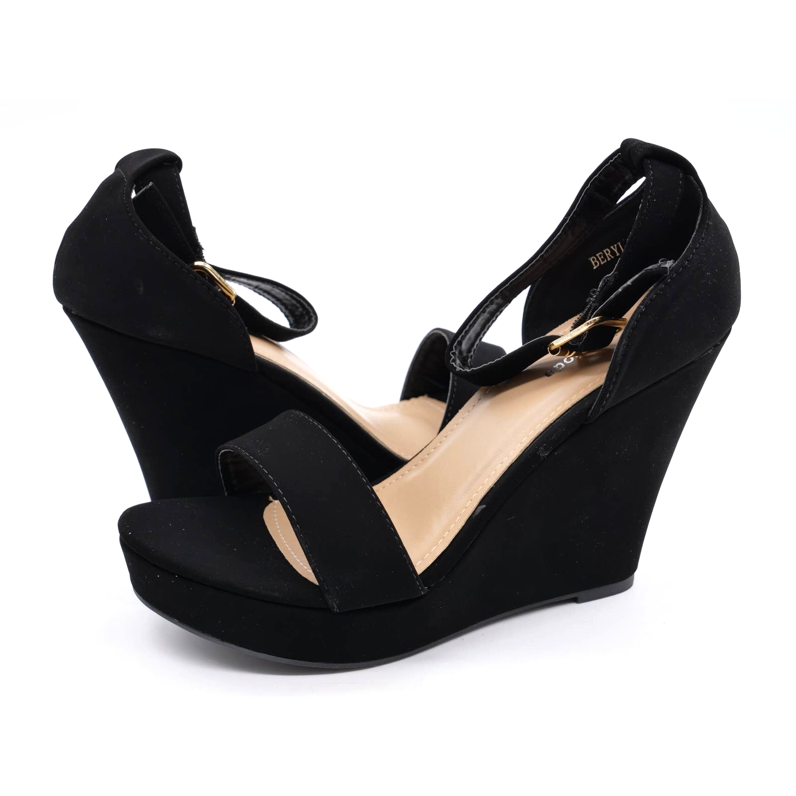 Top Moda Wedge Womens 8 Black Faux Suede Platform Sandals Ankle Strap Open  Toe | eBay