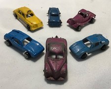 LOT OF 6 MINI CARS BARCLAY RARE TAXI  1940's SEDAN, 2 BLUE LAMBORGHINI, FORD