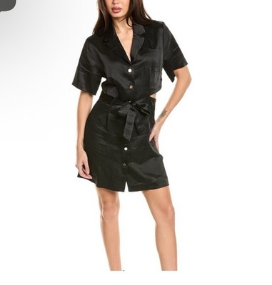 Sandro Julienne Satin Cut Out Shirt Dress Mini Dress  SZ. 42 NEW