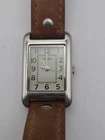 Vintage TIMEX Silver Tone Tank Style Watch Brown Band New Battery Working