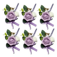 6PCS Purple Lavender Boutonniere for Men, Lilac Boutonniere Pins for Men Groo...