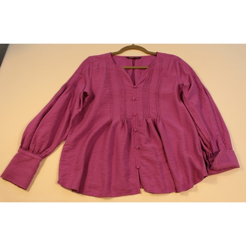 Simply Vera Vera Wang Womens M Pink Pintuck Blouse Long Sleeve V-Neck Top
