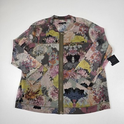 John Mark Jacket Womens 1X Multicolor Floral Mesh Zip Front Sheer Lightweight