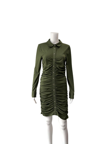 $328 Veronica Beard Green Ribbed Ruched Davila Mini Dress size Medium