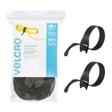 VELCRO Brand ONE-WRAP Cable Ties, 100Pk, 8 x 1/2" Black Cord Organization Straps