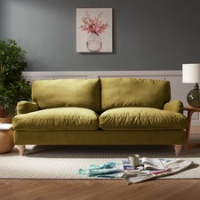 3 Seater Modern Sofa Luxury Olive Green Velvet – Loose Seat & Back Cushions