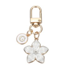 Cute Flower Keychain Letter-G Initial Keychain Charm for Women White