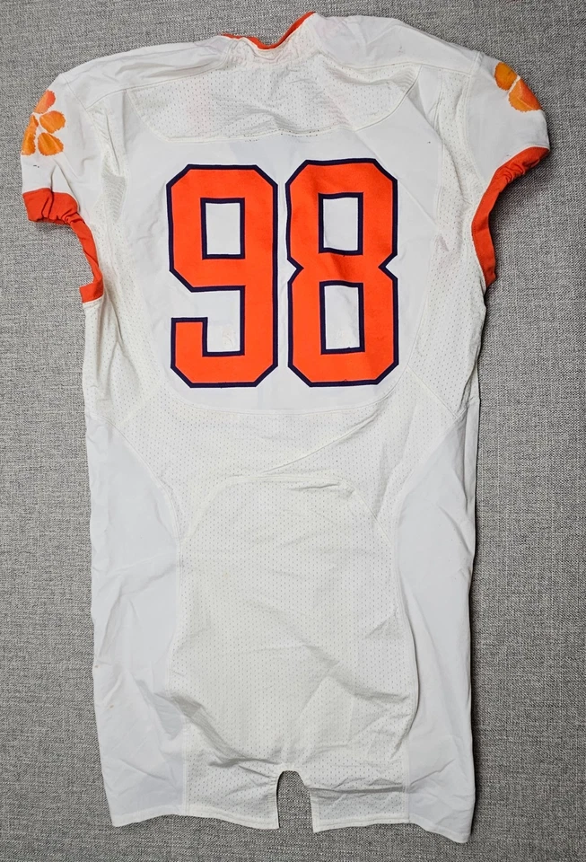 Camiseta de fútbol americano Clemson Tigers para hombre 44 L blanca usada en juegos emitida por el equipo Nike #98 Foto 2 de 4