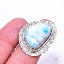 Natural Larimar Designer Handmade 925 Sterling Silver Ring s.8 Sku8