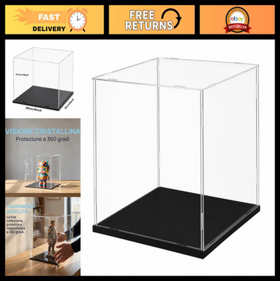 Clear Acrylic Display Case Cube Stand with Black Base, Dustproof Showcase for Co