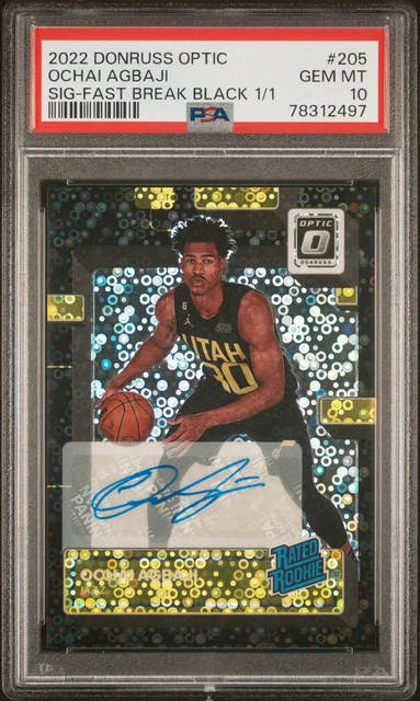 2022 Panini Optic Ochai Agbaji #205 Fast Break Black 1/1 PSA 10 Rookie Auto