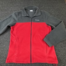 Columbia Jacket Womens Medium Red Gray Fleece Full Zip Pockets Warm Outdoor