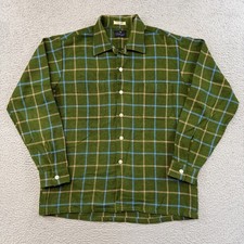Vintage Donegal Shirt Mens Medium Plaid Loop Collar Cotton Long Sleeve 50s USA