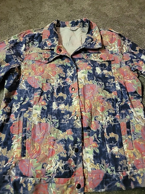 KEREN HART JACKET LONG SLEEVE ROSES 95% COTTON 5%SPANDEX FLORAL SHIRT 1X