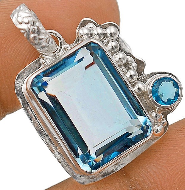 6CT Natural Flawless Blue Topaz 925 Sterling Silver Pendant 1 1/4