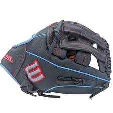 Wilson A500 12 inch Youth Baseball Glove Right Hand Throw Dark Gray Blue Red