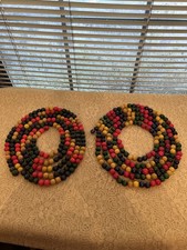 Vtg Set Of 2 105" Multi-colored Wood Bead Christmas Garland Rustic Woodland