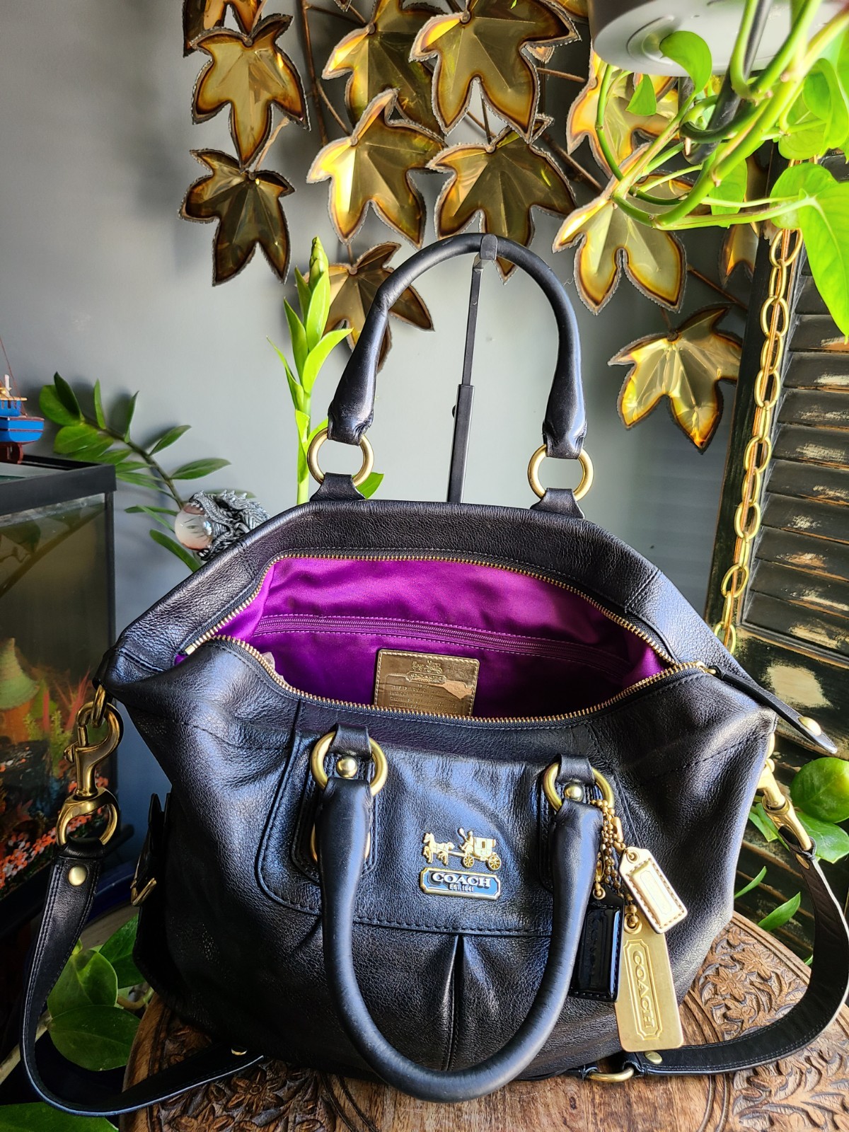 Coach Madison Sabrina Black Leather Satchel Tote Gold… - Gem