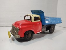 RARE Yonezawa Tin Dump Truck 10" Vintage Push Button Dump Friction Made In Japan