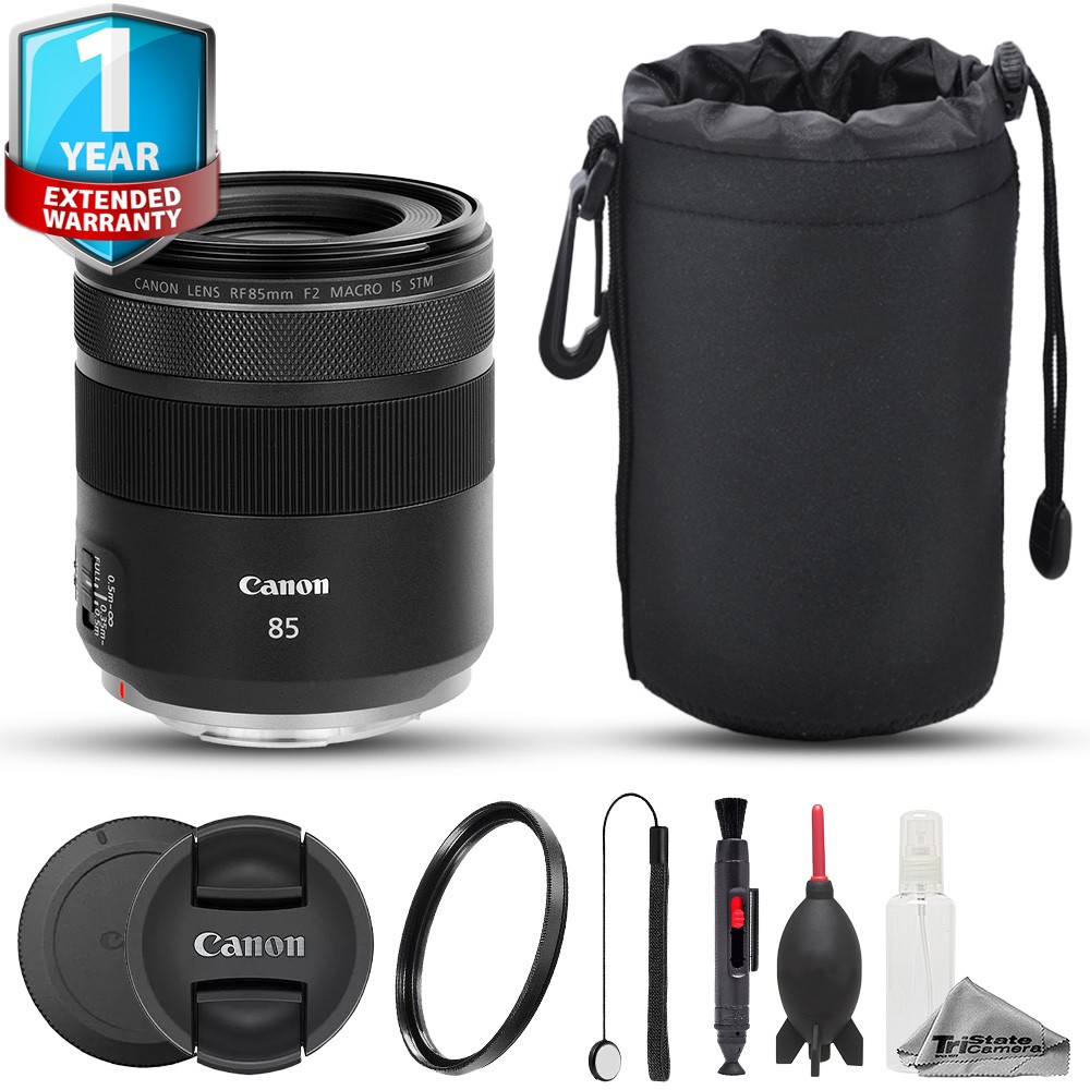 Canon RF 85mm f/2 Macro IS STM Lens - 7pc Care Kit + 1 Yr Warranty