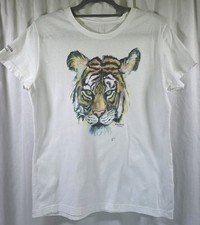 VTG Signed Julie Mayer Collection Single Stitch Tiger Water Color Style MEDIUM