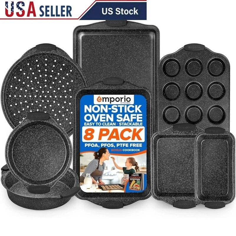 8-Piece Nonstick Bakeware Set Carbon Steel Durable Oven Safe Easy Clean New