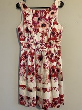 White House Black Market Sz 8 White Pink Floral Pleated Fit Flare Dress