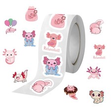 500 Sheet/Roll Circle Stickers Waterproof Journaling Decoration Axolotl Stickers